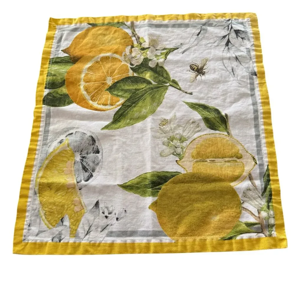 Williams Sonoma Cotton Napkins Set of 2  Meyer Lemon Citrus Blossom Honeybee
